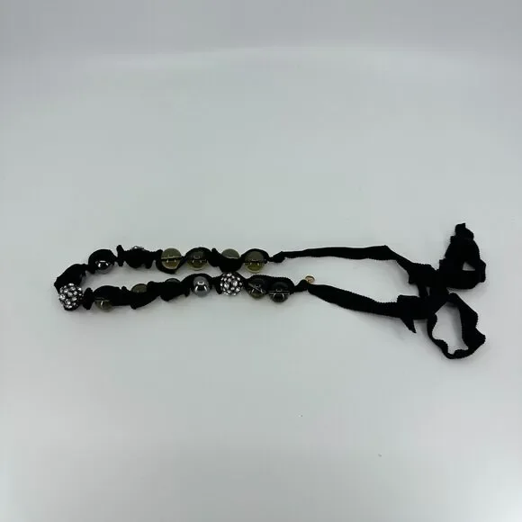 J. Crew Necklace Glass Rhinestone Ribbon Beaded Tie Closure Estate Costume - Picture 6 of 8